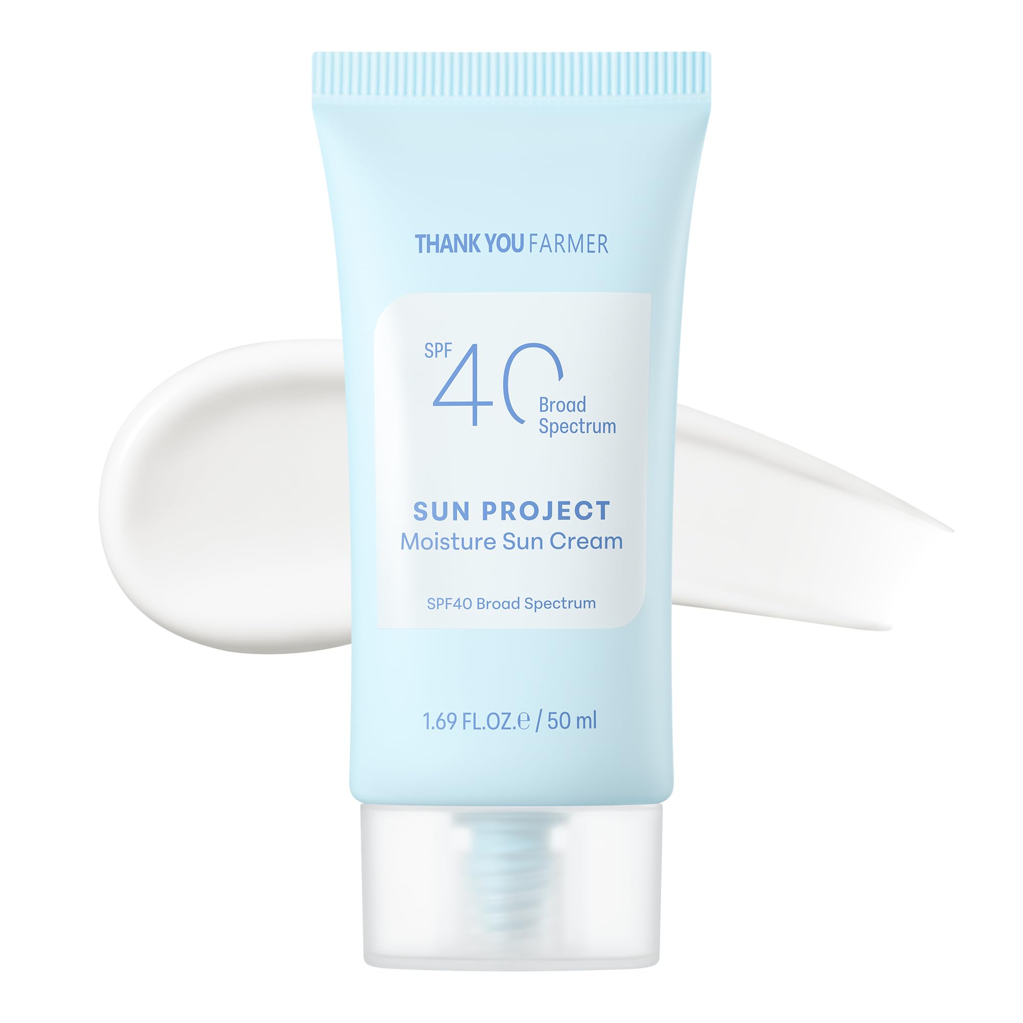 THANKYOU FARMER Sun Project Moisture SPF 40 tube front, fragrance-free protection for sensitive skin.