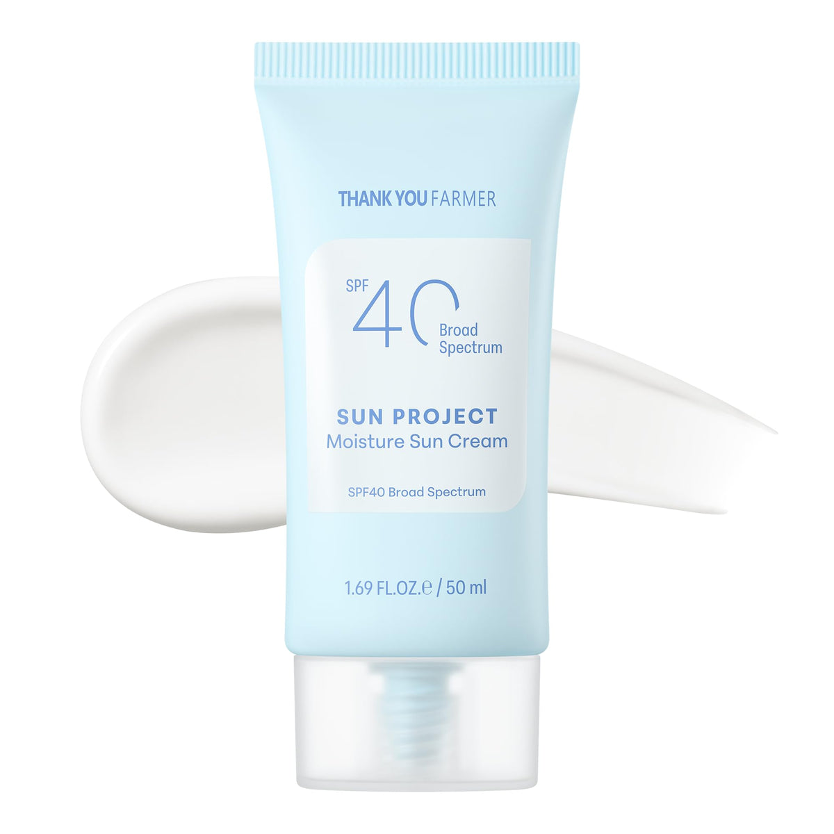 THANKYOU FARMER Sun Project Moisture SPF 40 tube front, fragrance-free protection for sensitive skin.