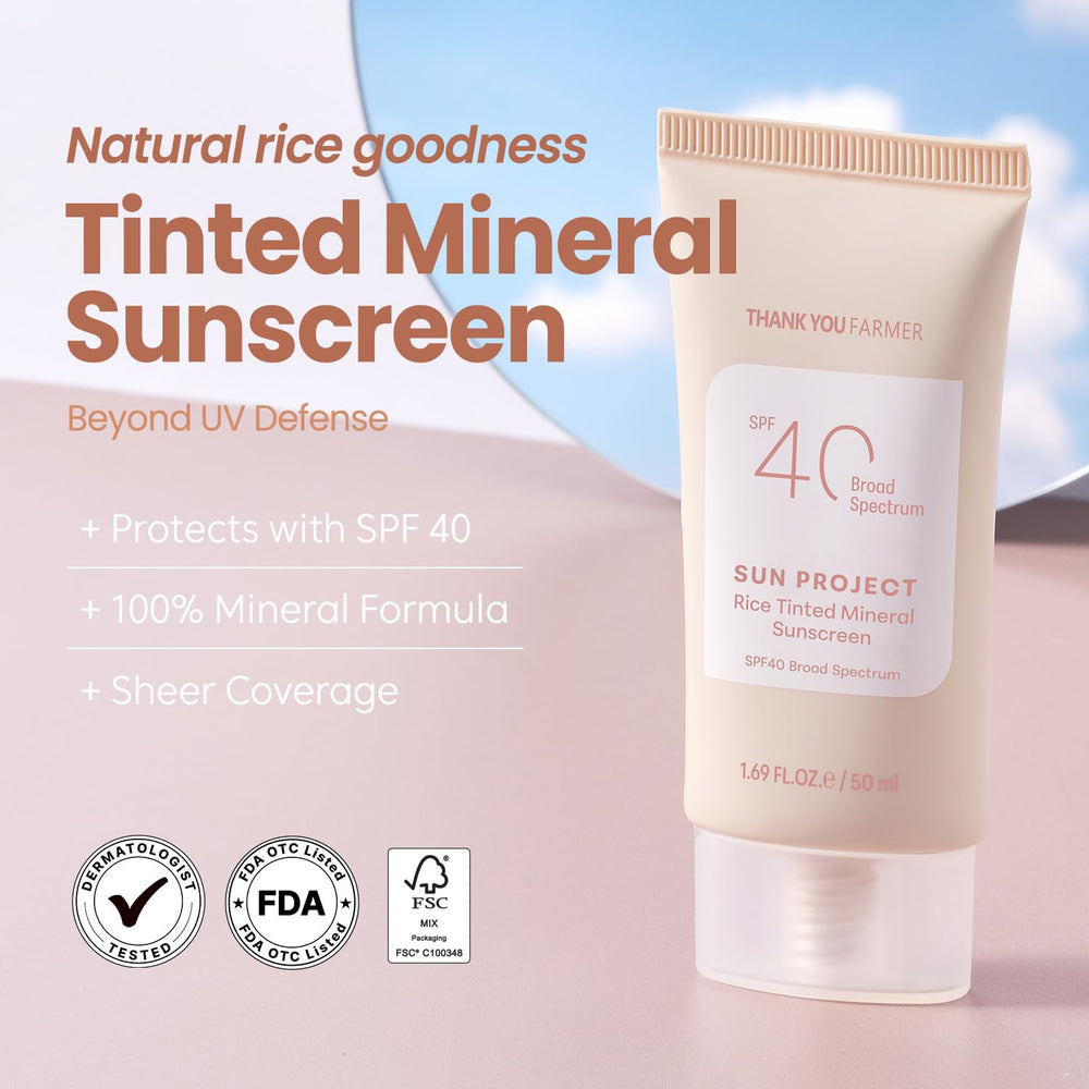 THANKYOU FARMER Sun Project SPF40 – teinte naturelle unifie le teint sans film blanc