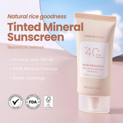 THANKYOU FARMER Sun Project SPF40 – teinte naturelle unifie le teint sans film blanc