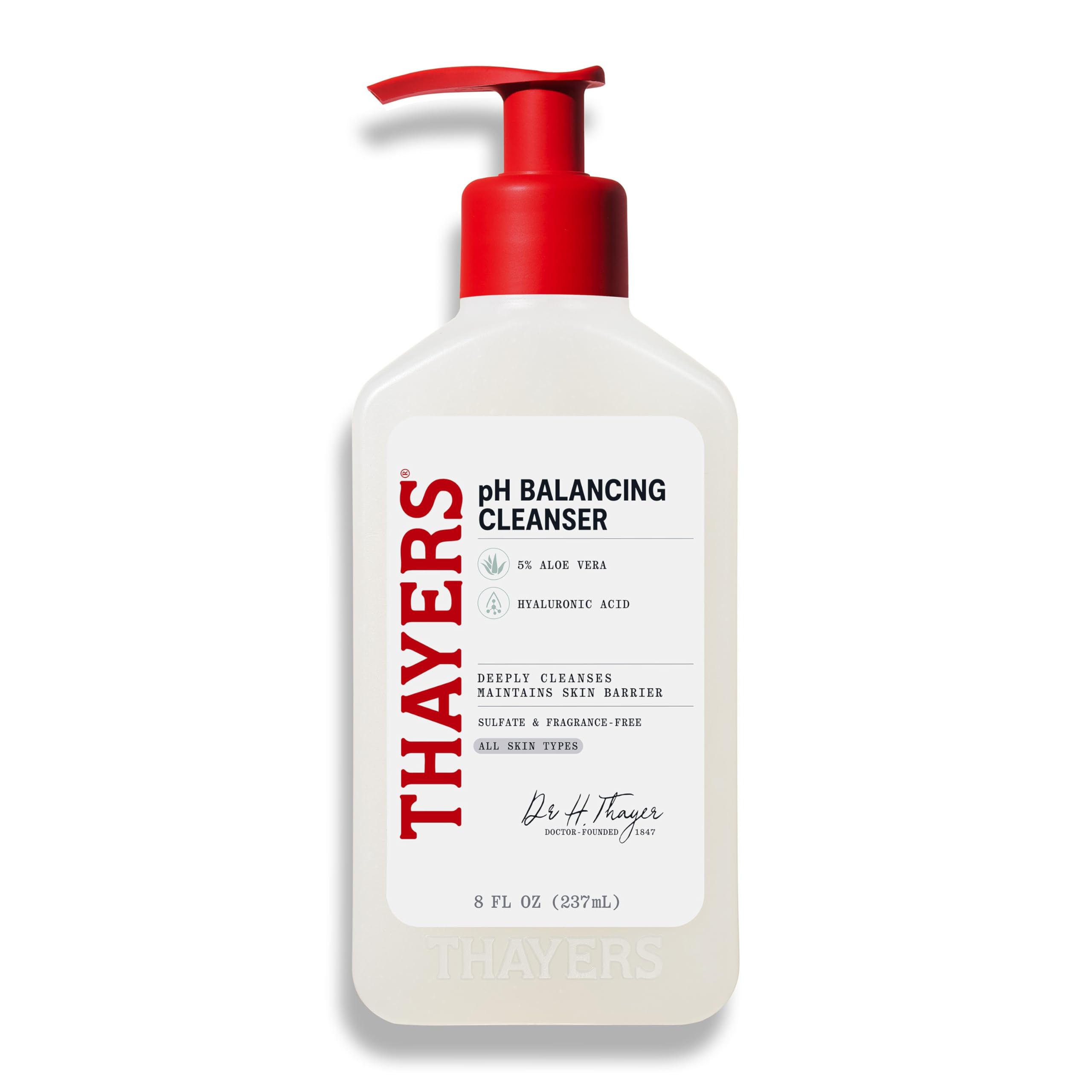 THAYERS nettoyant pH équilibrant avec aloe, en bouteille pratique pour le visage.