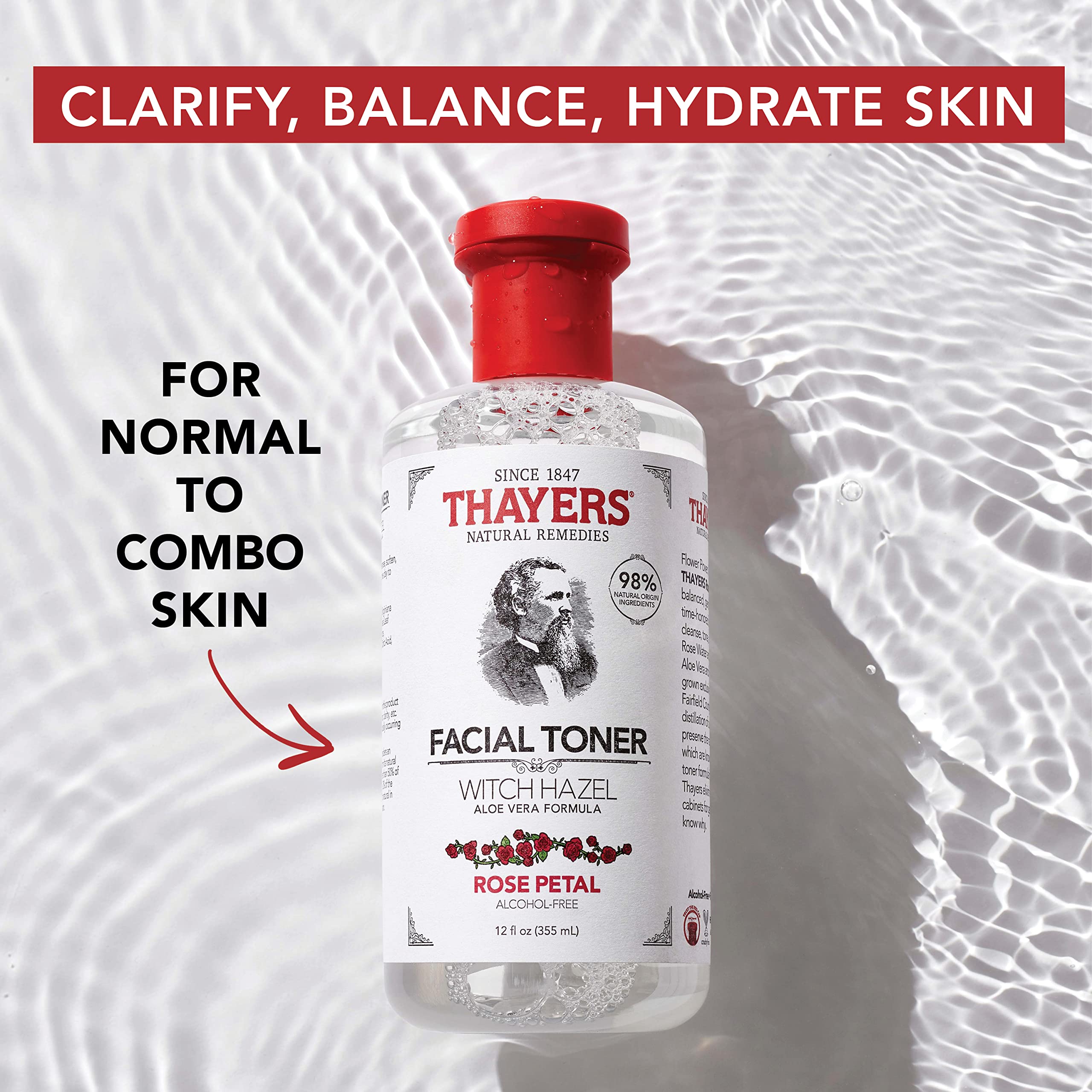 THAYERS tonique purifiant et apaisant, bouteille, équilibre le teint en douceur.