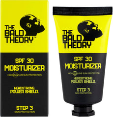 The Bald Theory SPF30 – bouteille prête à appliquer pour une protection légère.