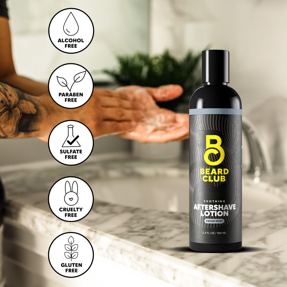 The Beard Club après-rasage: texture légère et non grasse pénètre rapidement