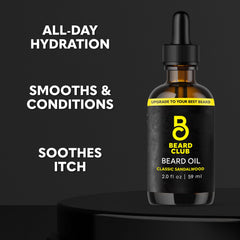 The Beard Club huile barbe Classic Santal : huile de ricin et santal pour adoucir les poils.