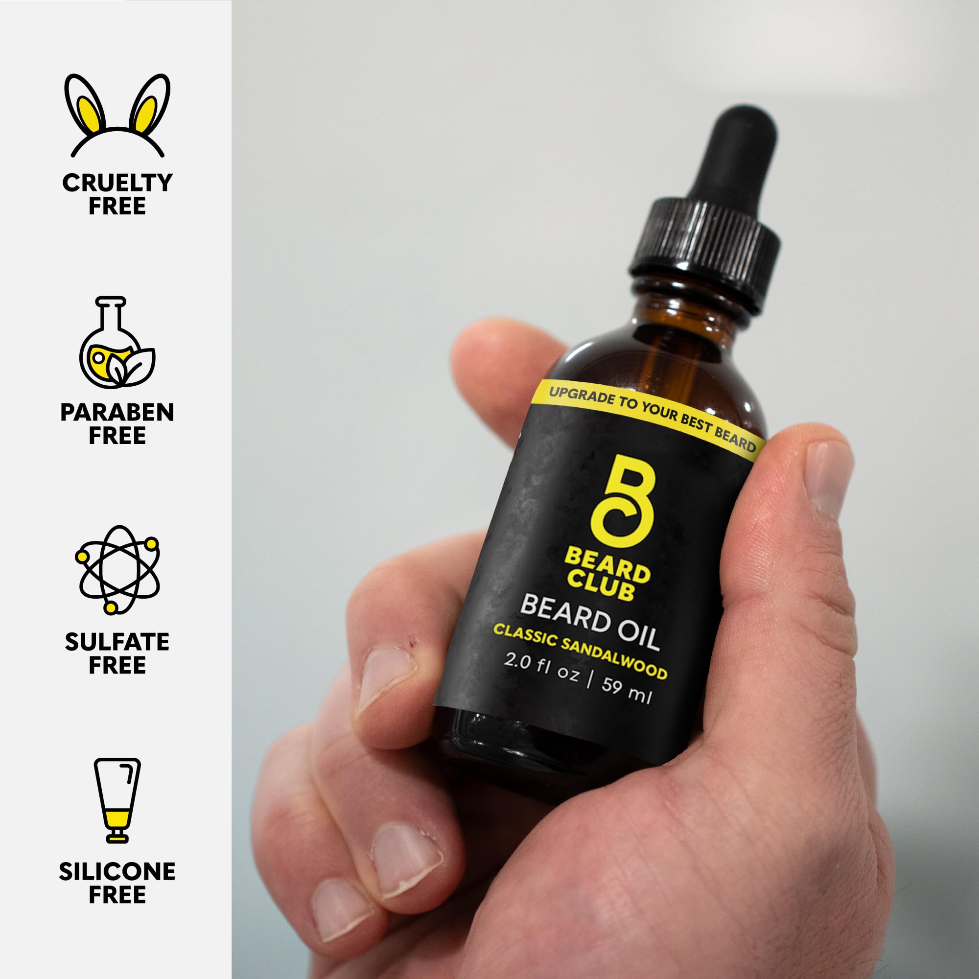 The Beard Club huile barbe Classic Santal : ingrédients naturels et vitamine E.
