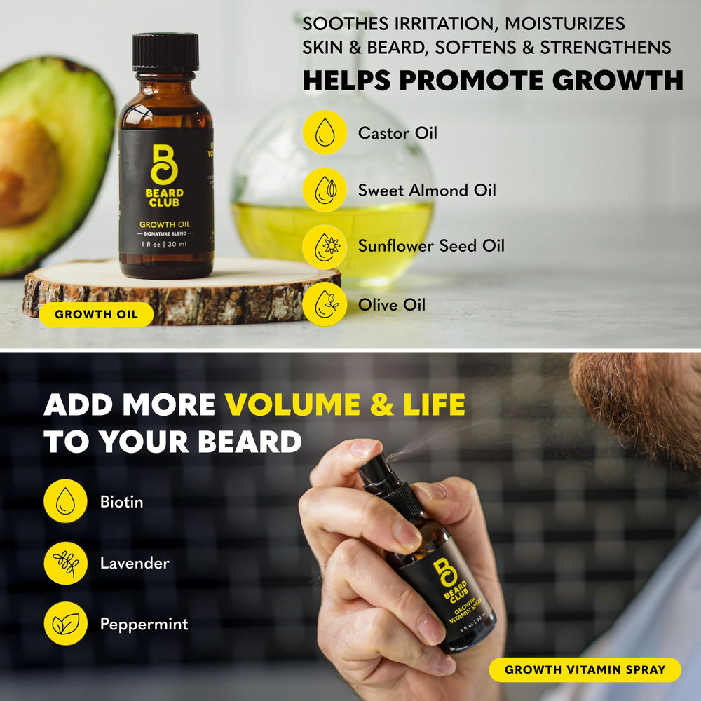 Huile de croissance The Beard Club pour barbe, nourrit les poils et la peau
