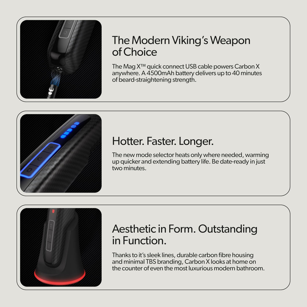 The Beard Struggle Carbon X: ensemble 3-en-1 pour un coiffage complet.