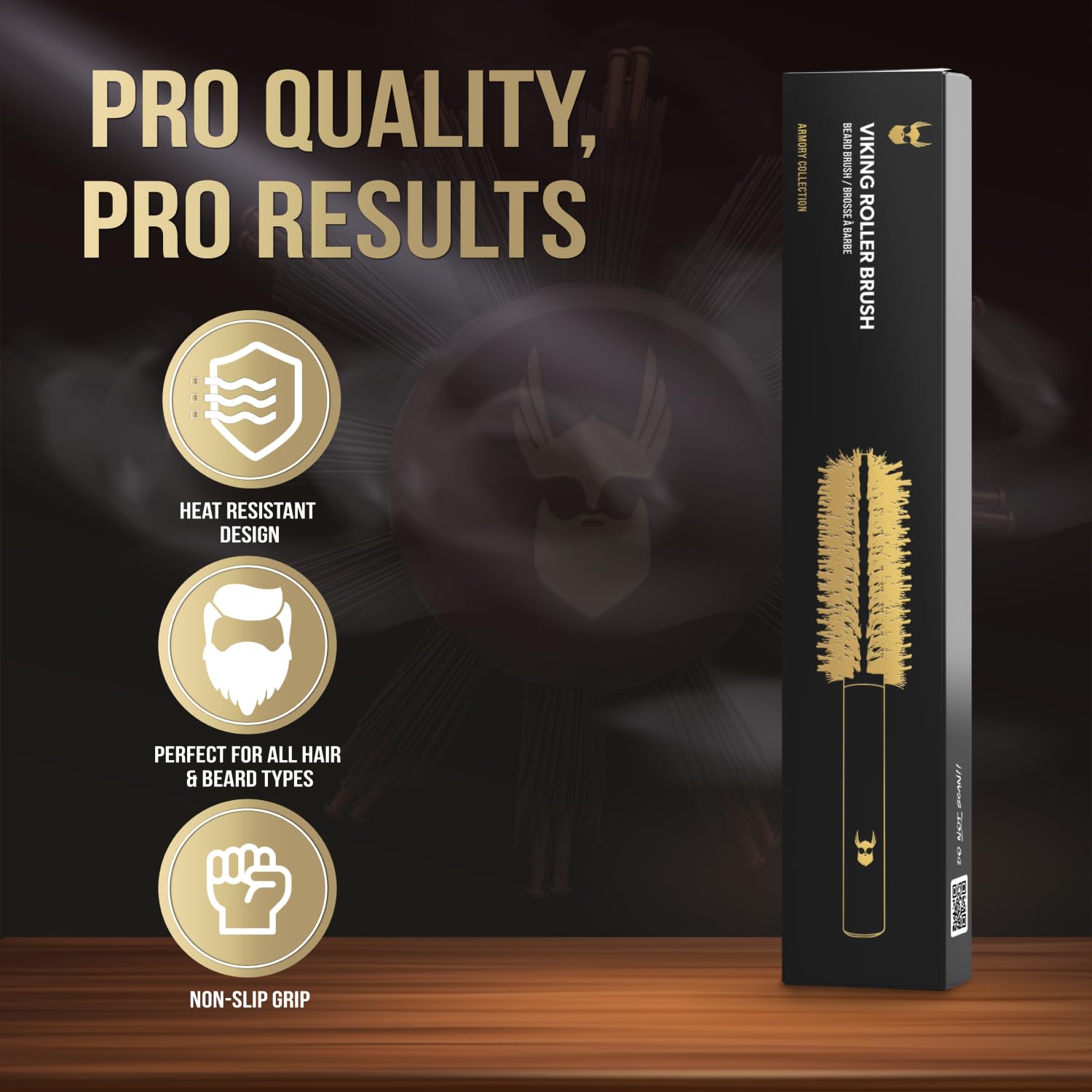 The Beard Struggle Viking Roller Brush manche-bois-arrondi pour prise en main confortable.