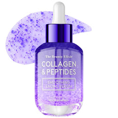 Flacon élégant The Beauty Elixir, sérum collagène et peptides pour peau hydratée et ferme.