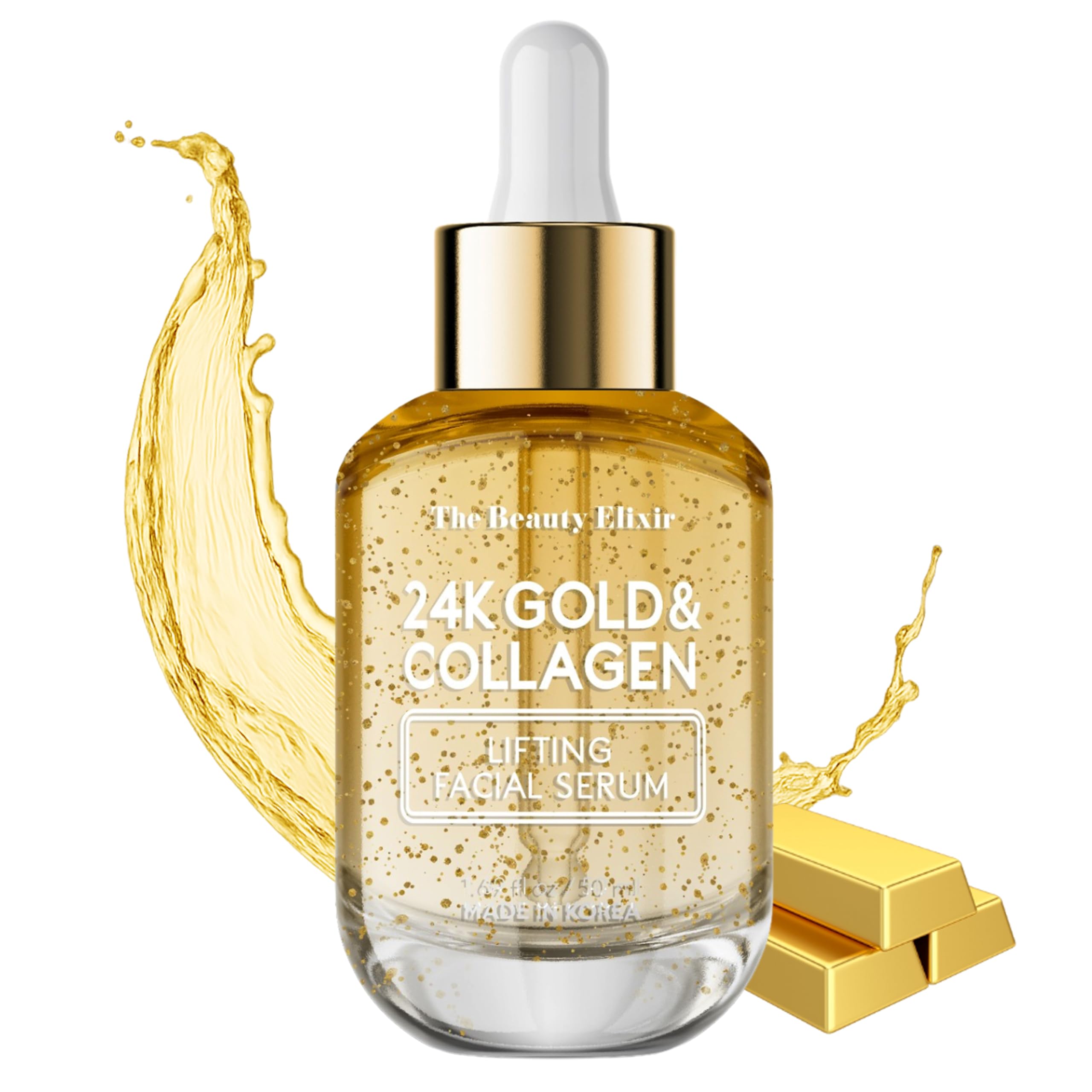 Sérum The Beauty Elixir dans une bouteille élégante prête à lapplication quotidienne