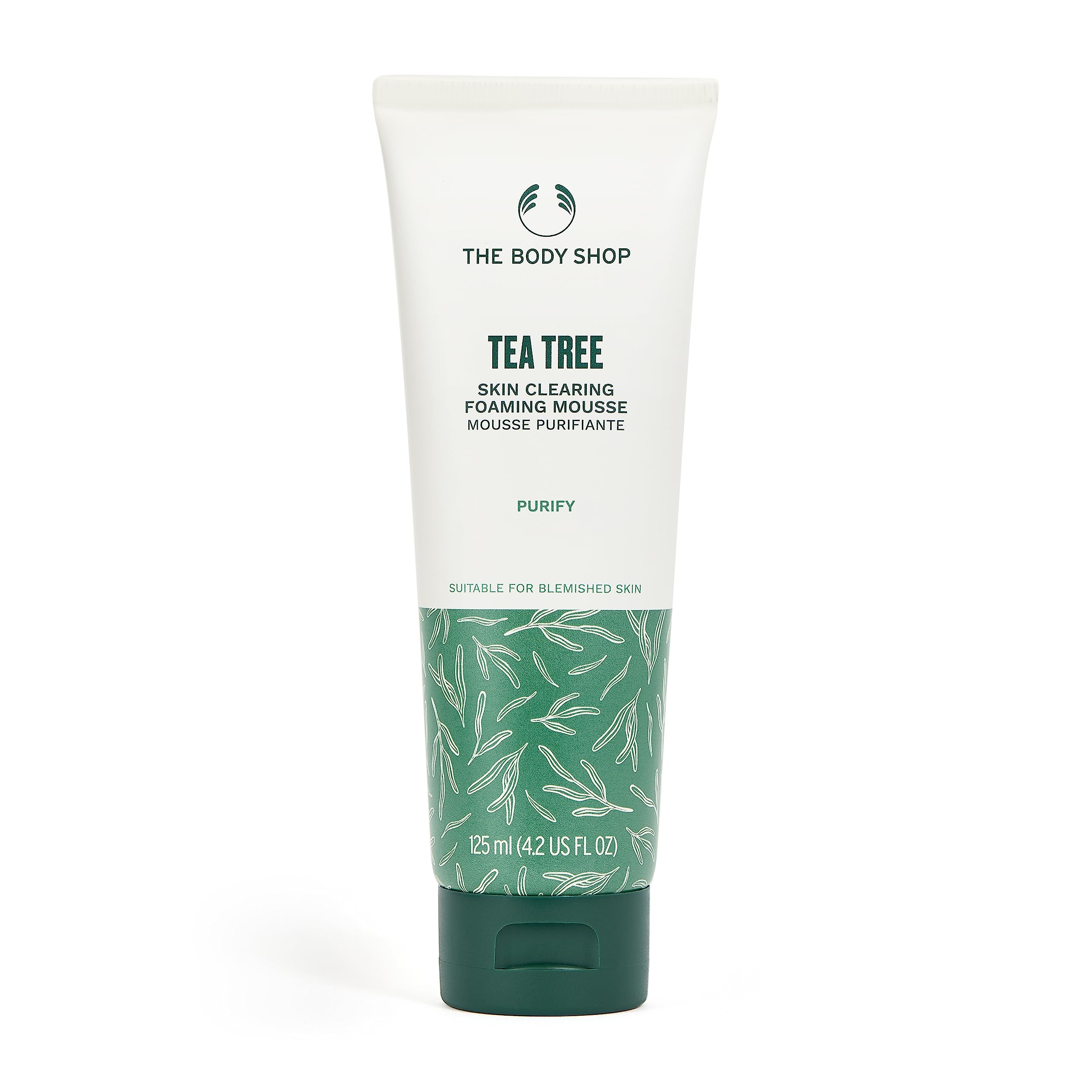 The Body Shop arbre-à-thé, bouteille nettoyant moussant purifiant pour peau grasse.