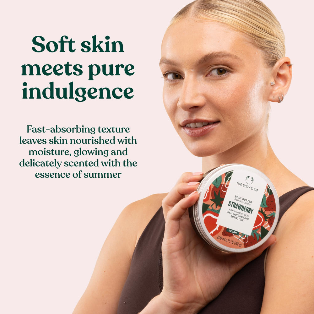 The Body Shop Beurre corporel fraise: éclat naturel après application légère.