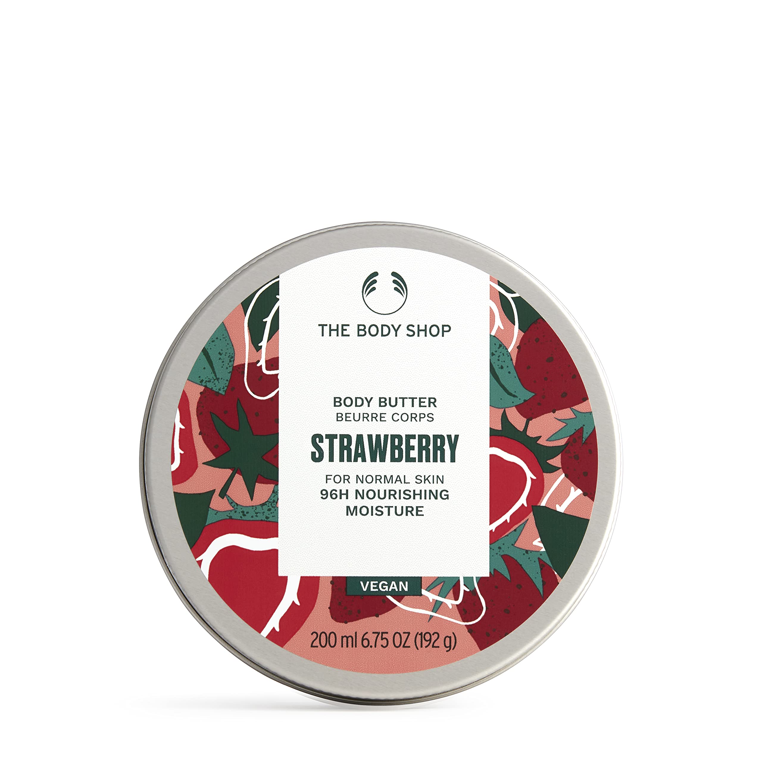 The Body Shop Beurre corporel fraise dans son emballage, hydratation durable pour la peau.