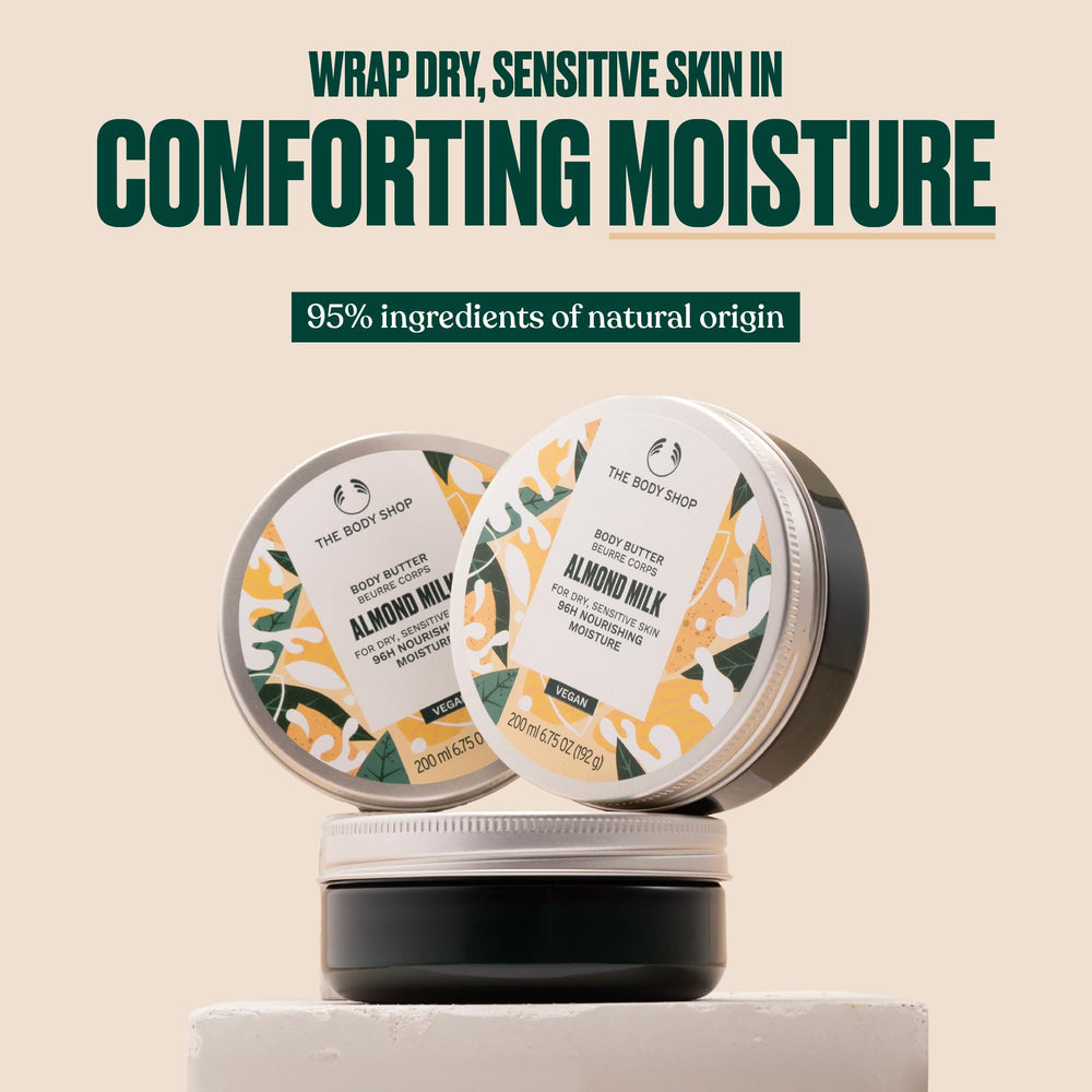 Beurre corporel lait amande The Body Shop, application douce au quotidien.