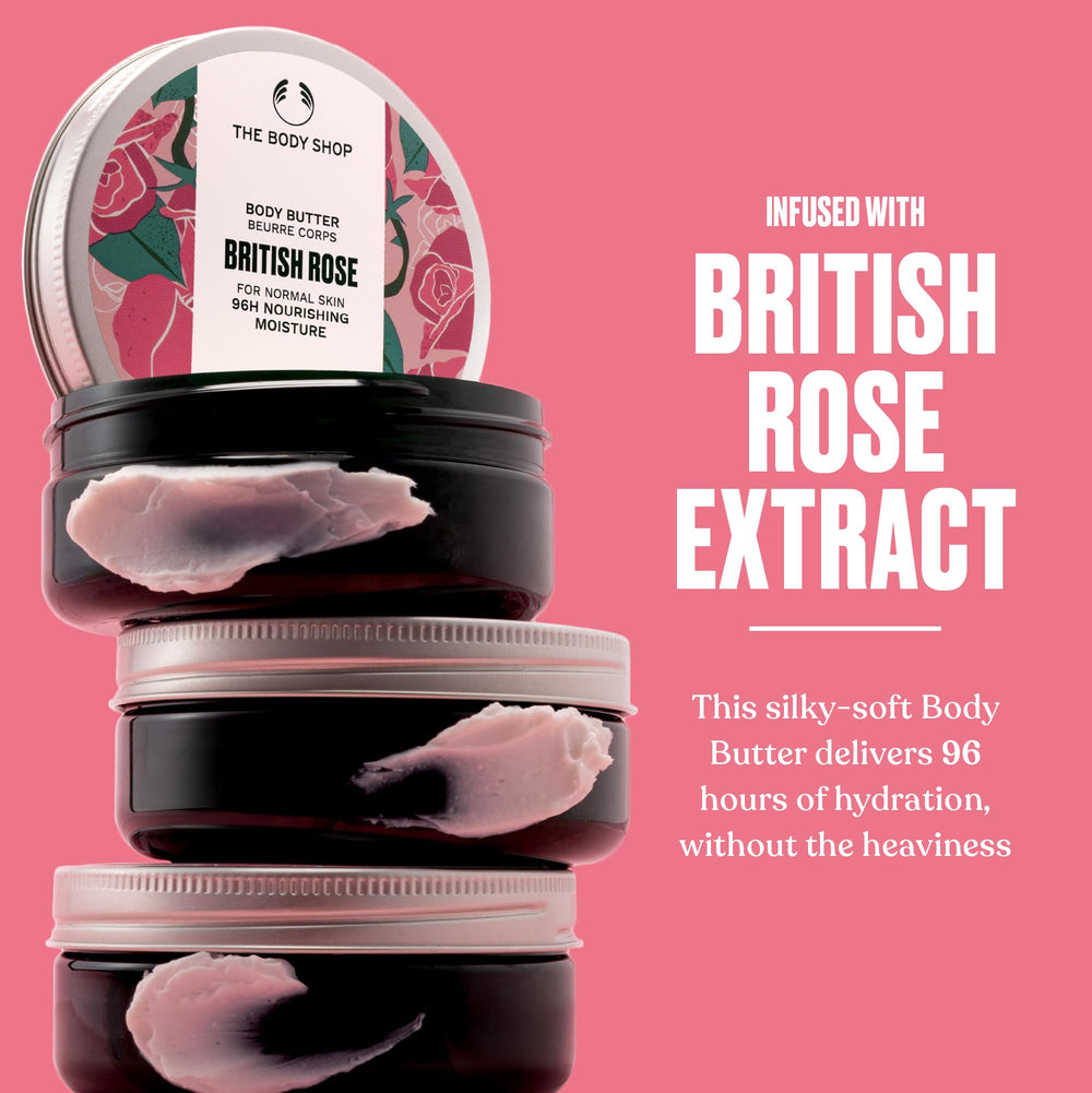 British Rose Body Butter – extrait de rose et beurre de karité nourrissants pour la peau.