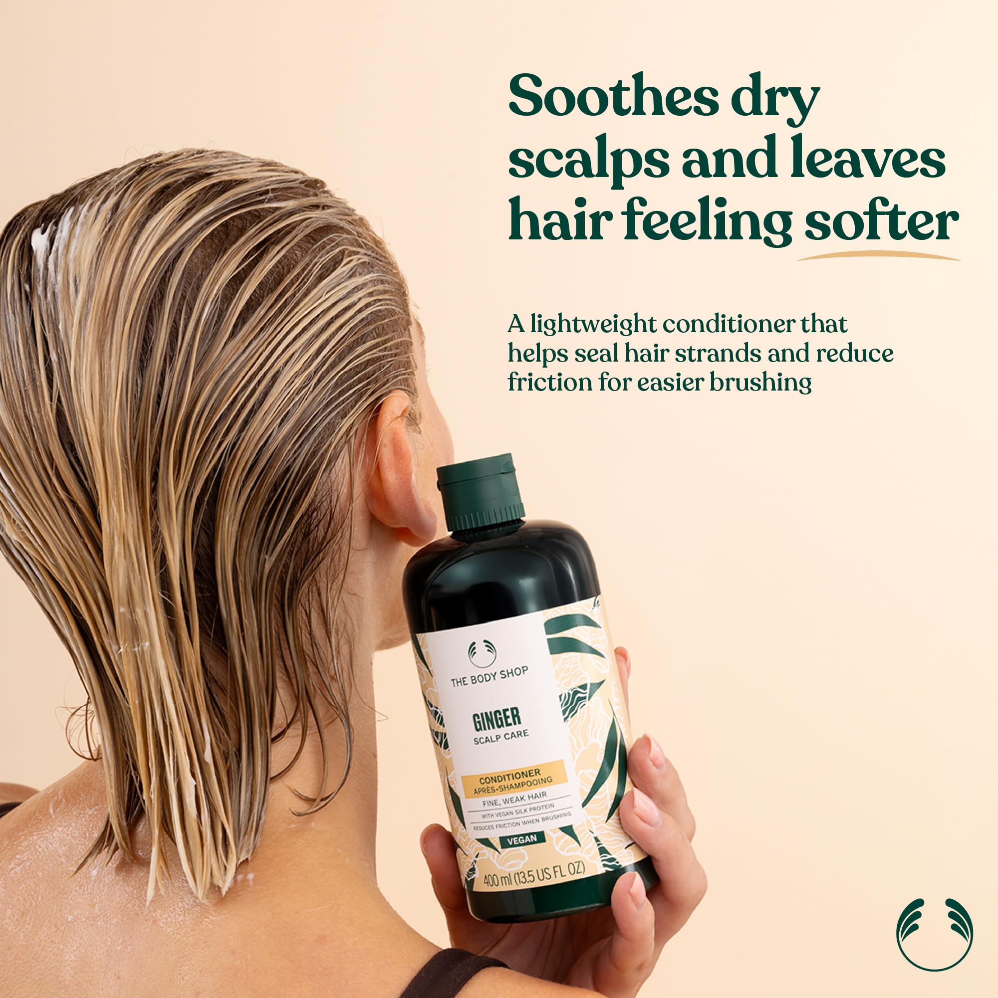 The Body Shop Ginger Scalp Care Conditioner – Etiquette lisible, identification rapide du produit.