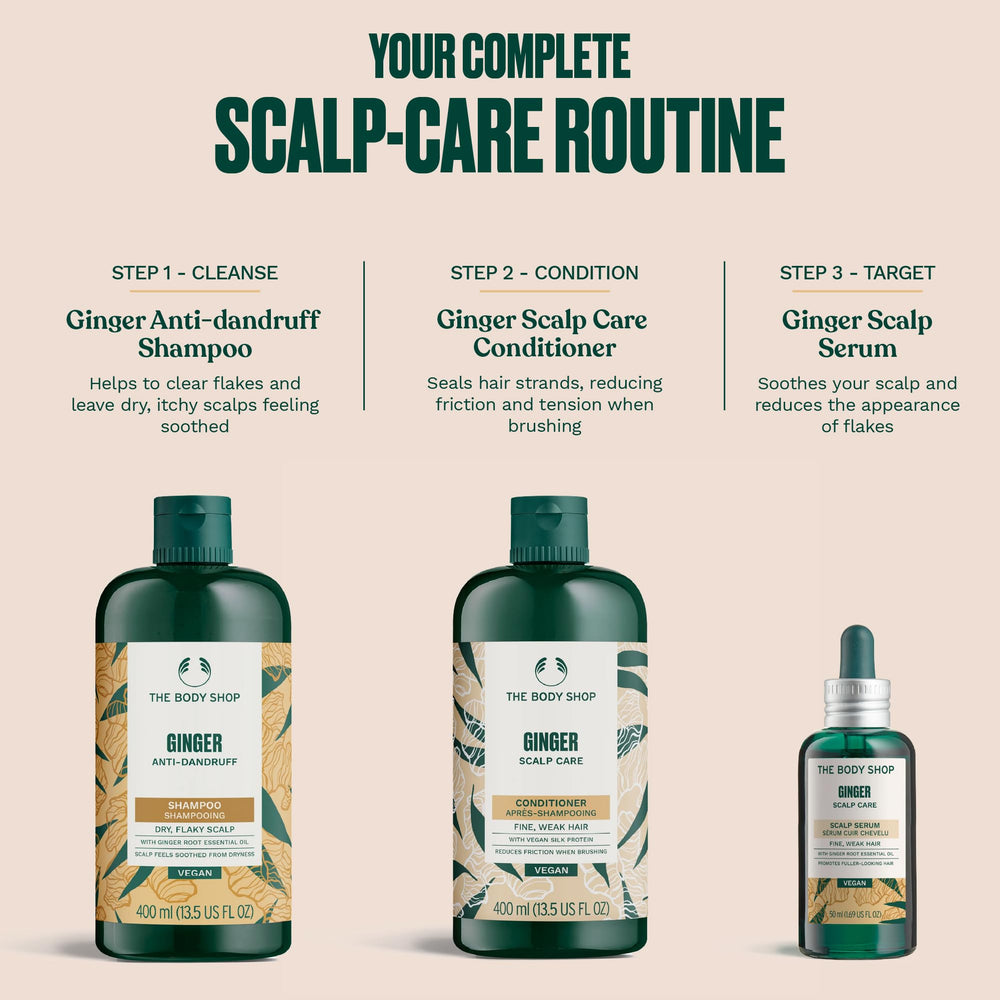 The Body Shop Ginger Scalp Care Conditioner – Racine de gingembre et aloe vera pour des cheveux nourris.