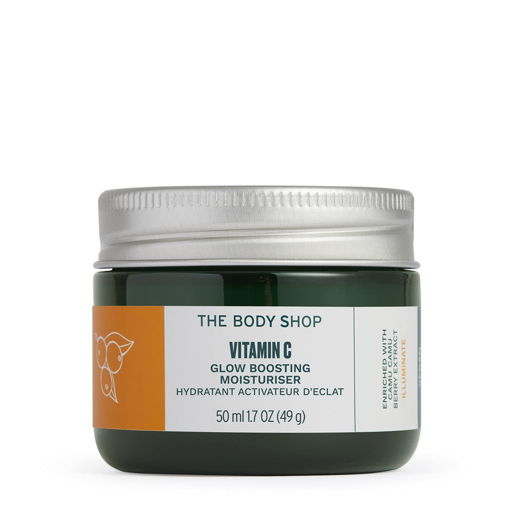 The Body Shop Glow Boost Moisturizer emballage-verre-recyclable pour une routine durable.