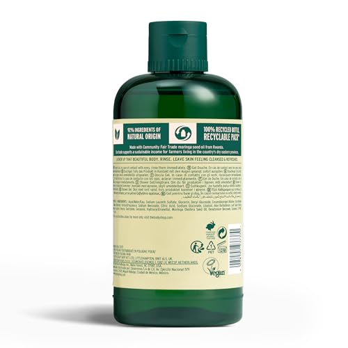 The Body Shop Moringa Gel Douche, mousse généreuse pour une douceur spa.