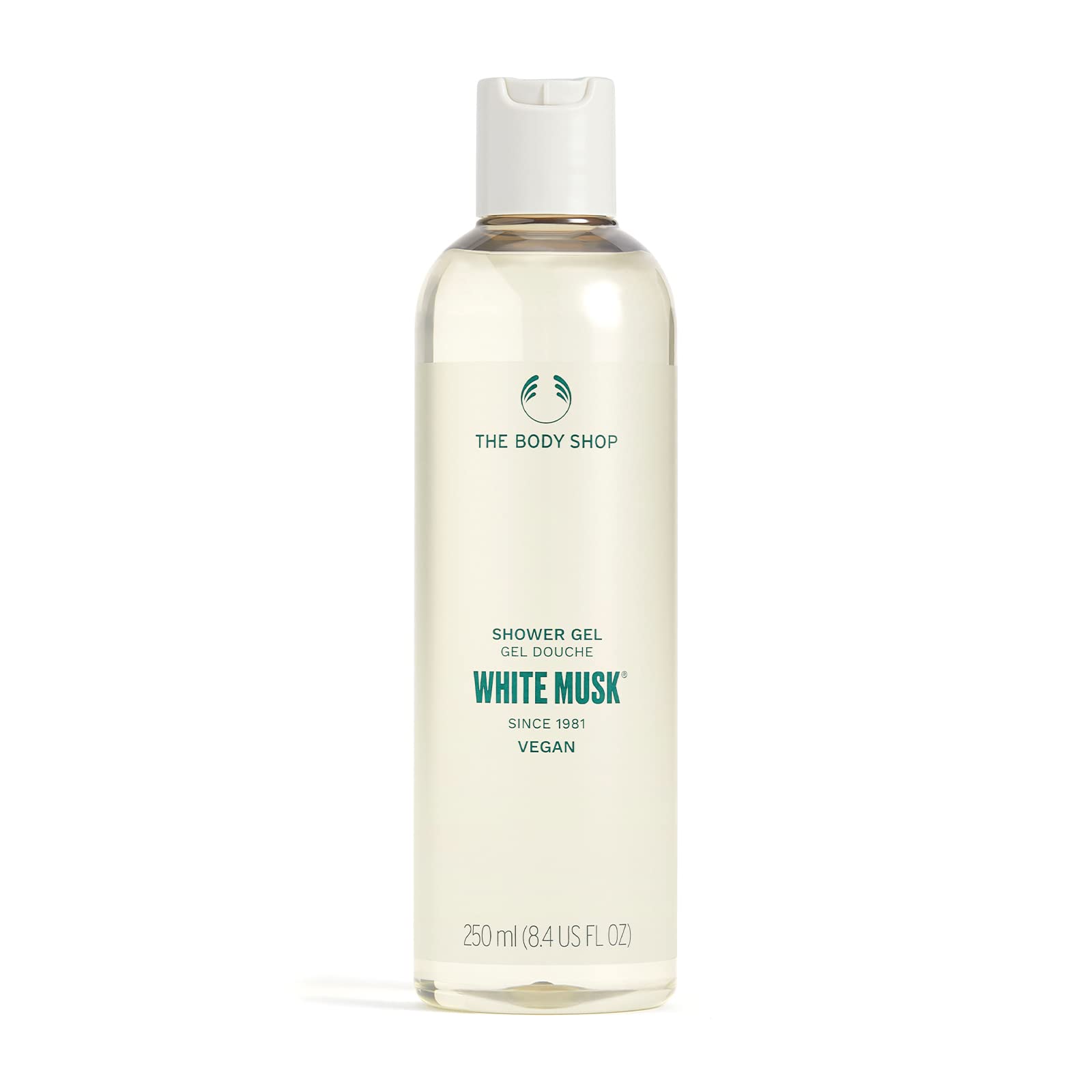 The Body Shop White Musk Shower Gel : bouteille élégante prête pour une douche florale.