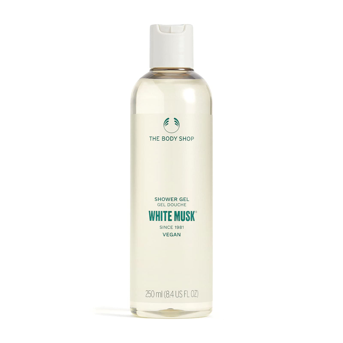 The Body Shop White Musk Shower Gel : bouteille élégante prête pour une douche florale.