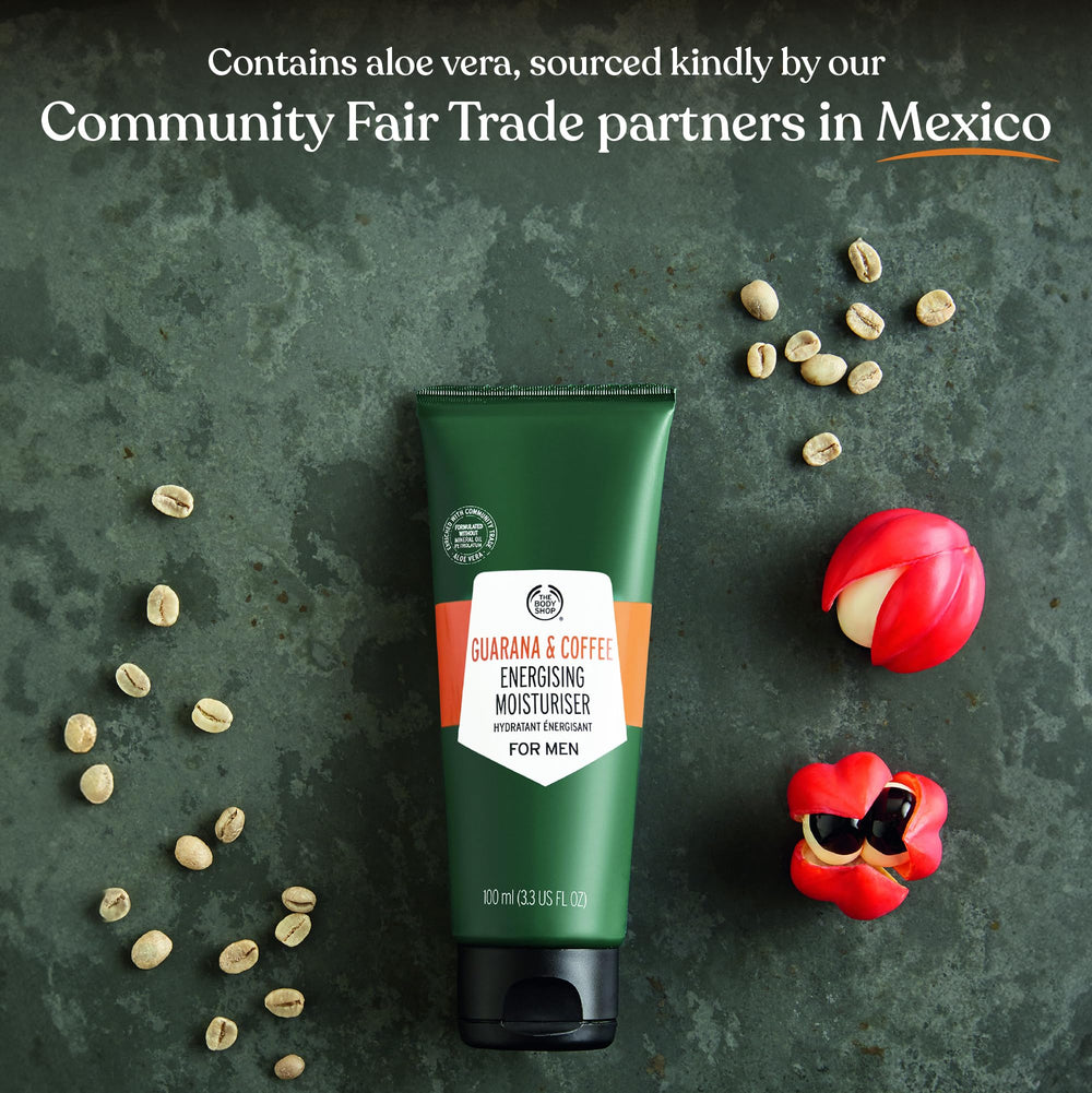The Body Shop Guarana Café énergisant – hydratation 24h, peau prête pour la journée.