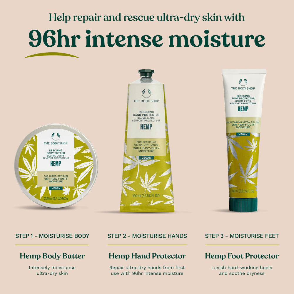 Gamme Hemp végétale, vegan et sans cruauté envers les animaux.