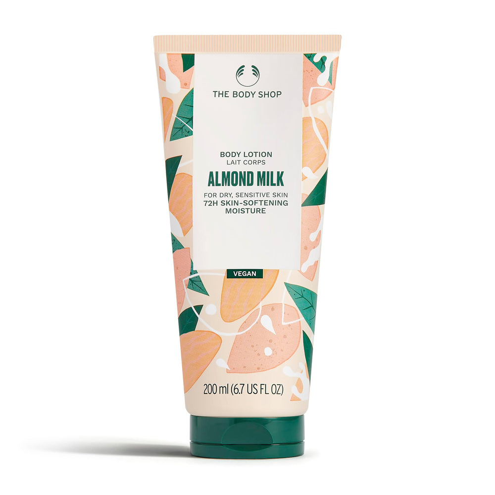 The Body Shop Lait d'amande et miel - bouteille lotion hydratante pour peau sèche.