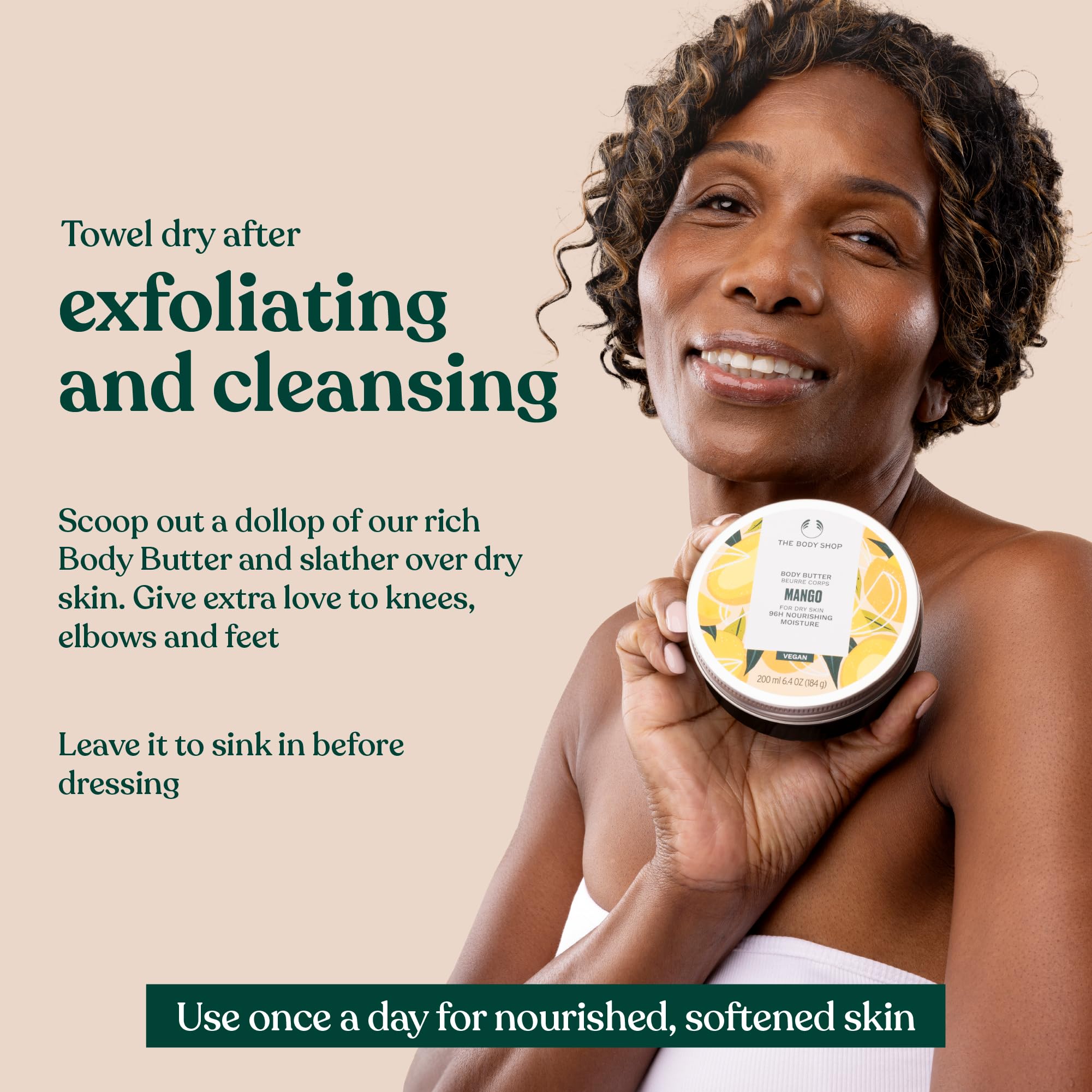 The Body Shop Mango Body Butter finition non grasse pour une utilisation quotidienne.