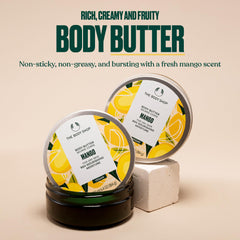 The Body Shop Mango Body Butter affiche une lueur naturelle après application.