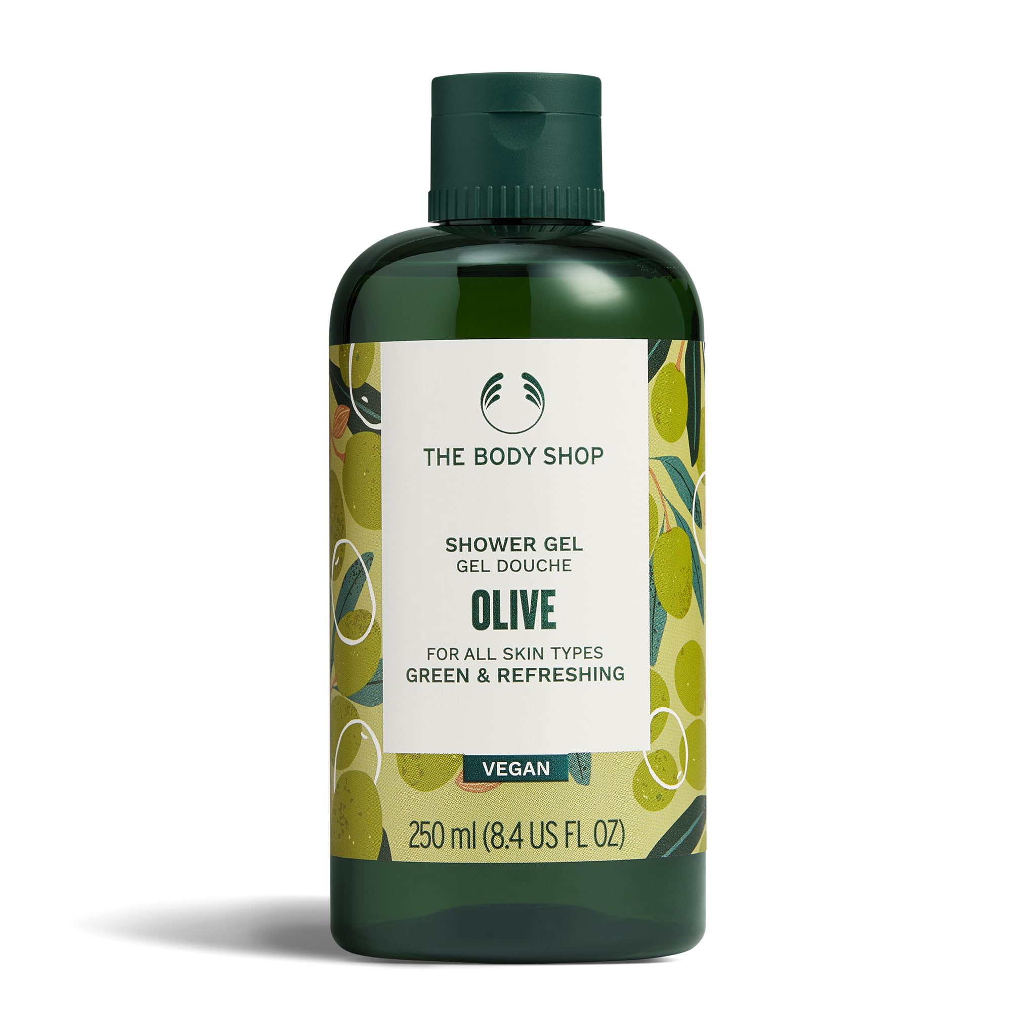 The Body Shop Olive Shower Gel – bouteille, mousse riche qui nettoie sans dessécher la peau.