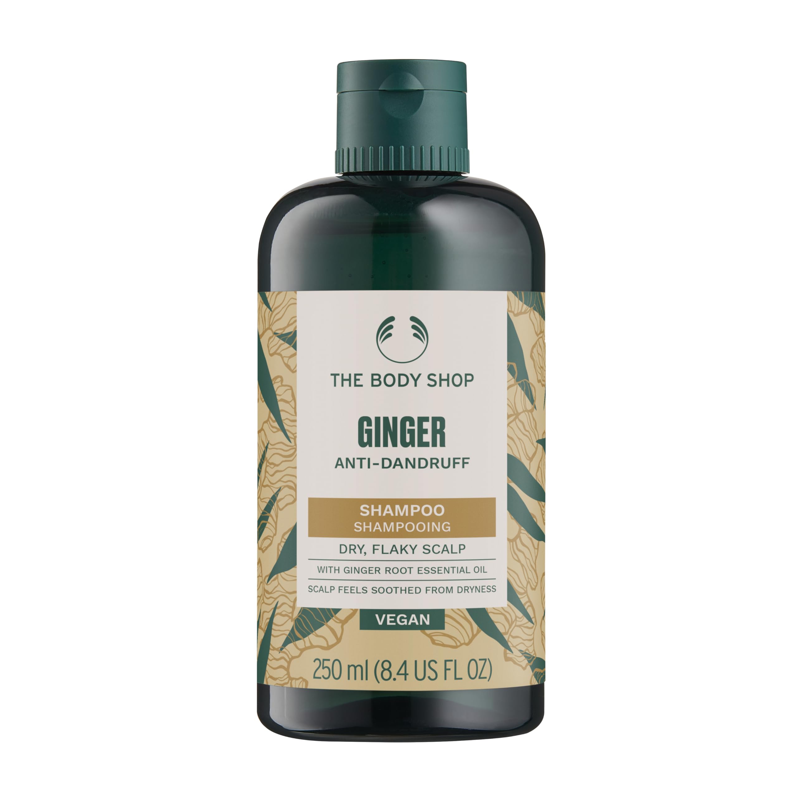The Body Shop shampooing gingembre dans sa bouteille, rafraîchissant et nettoyant en douceur.