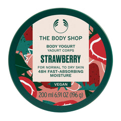 The Body Shop Strawberry Body Yogurt, bouteille, application rapide pour hydratation durable.