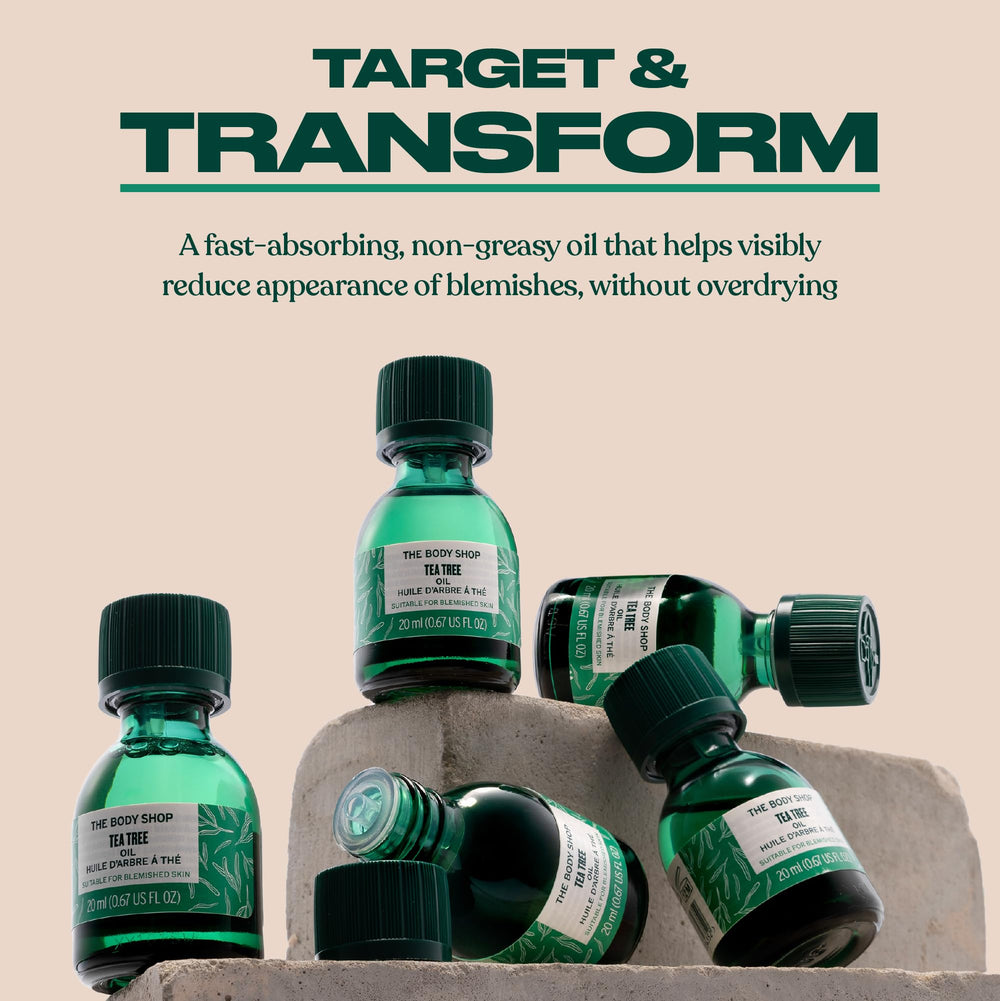 The Body Shop Tea Tree Oil: feuilles kenyane récoltées, source naturelle et traçable.