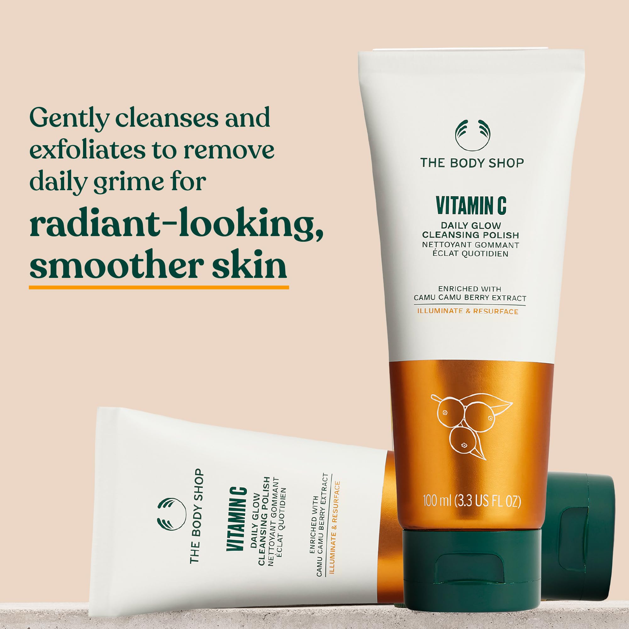 The Body Shop Vitamin C – exfoliant avec microbilles jojoba pour peau plus lisse.