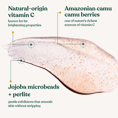 The Body Shop Vitamin C – exfoliation par perlite volcanique révélant une peau satinée.