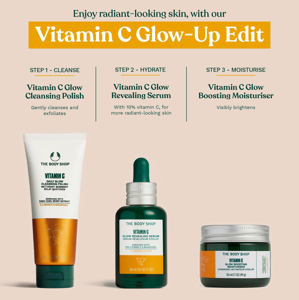 The Body Shop vitamine C lueur, routine quotidienne: teint plus vivant.