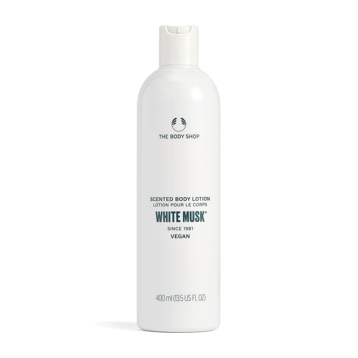 The Body Shop White Musk Lotion Corps – bouteille prête à hydrater et parfumer délicatement.