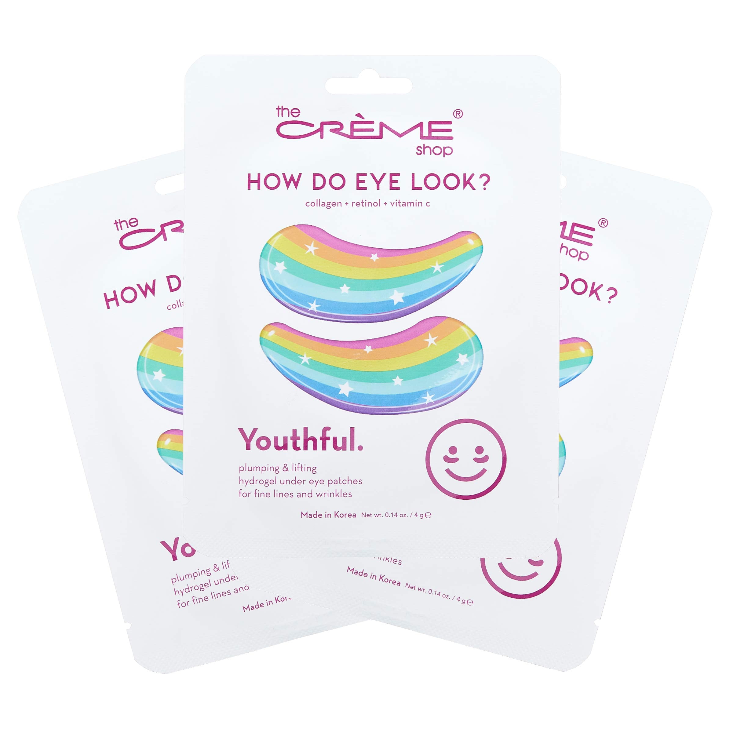 Patchs hydrogel The Crème Shop pour les yeux jeunesse – application ciblée et rafraîchissante.