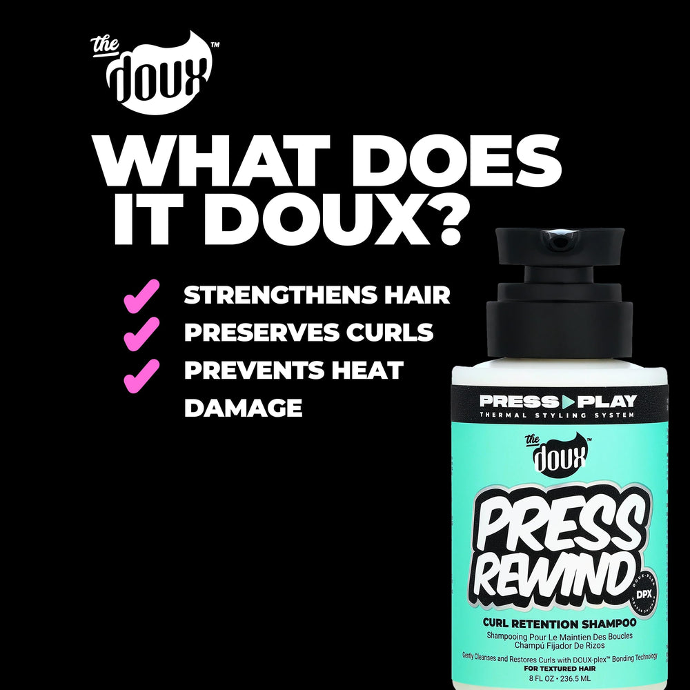 Cheveux texturés plus faciles à coiffer après The Doux PRESS REWIND