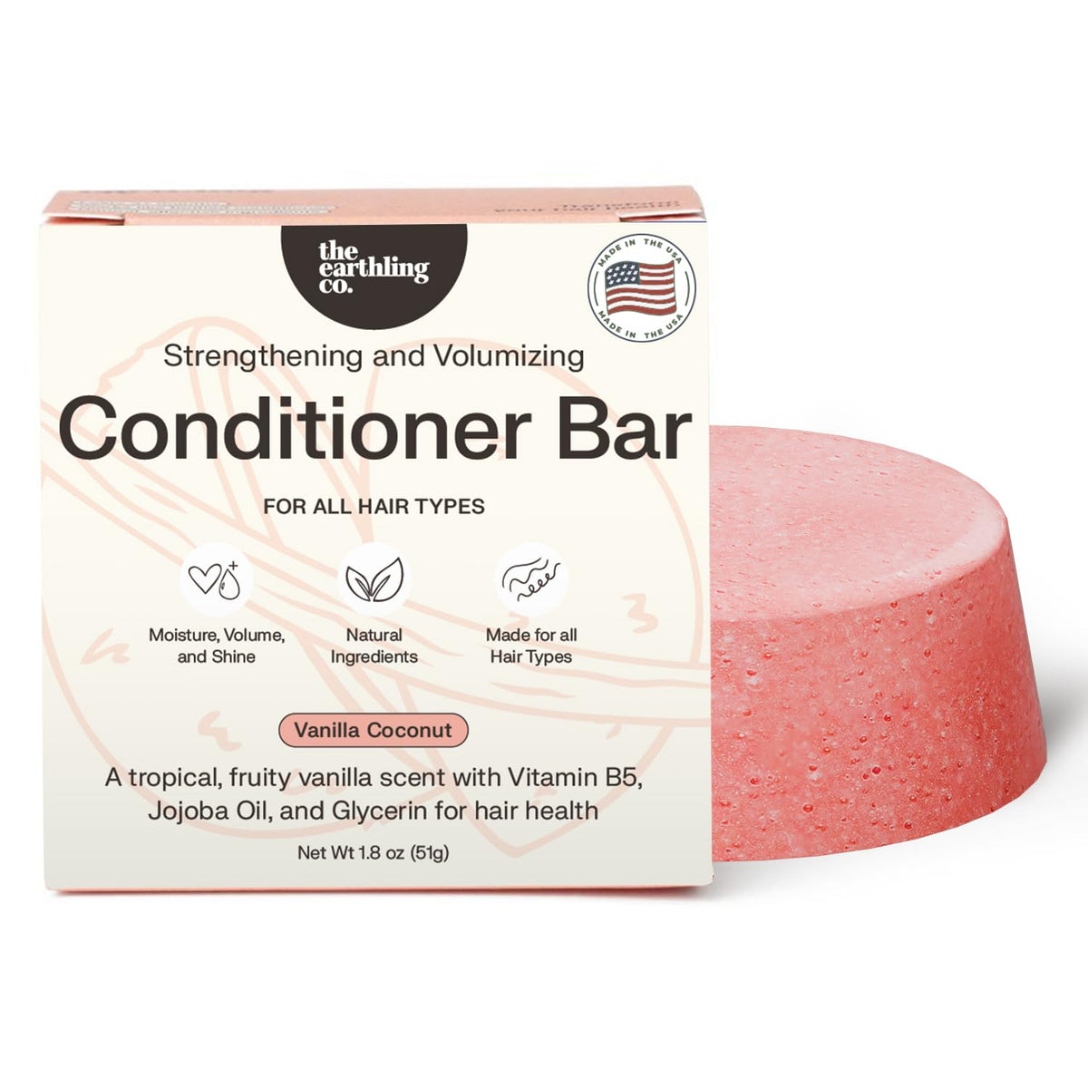 The Earthling Co. barre-conditionneur Vanille Coco, démêlage facile et hydratation des longueurs.
