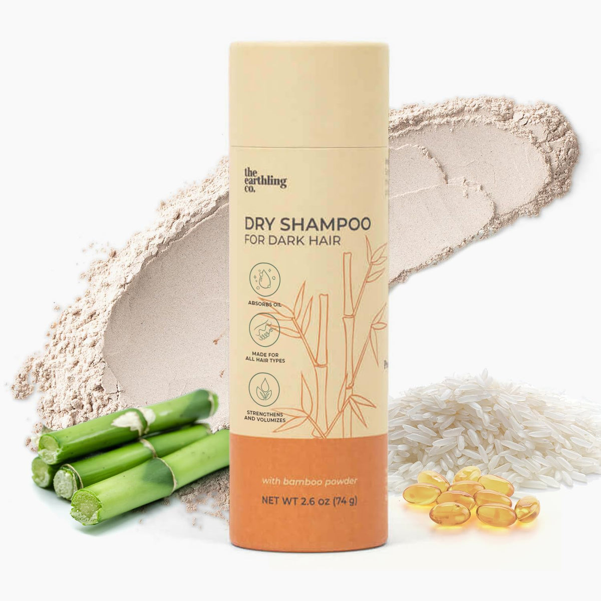 The Earthling Co. poudre sèche donne du volume et absorbe l’excès d’huile pour cheveux bruns.
