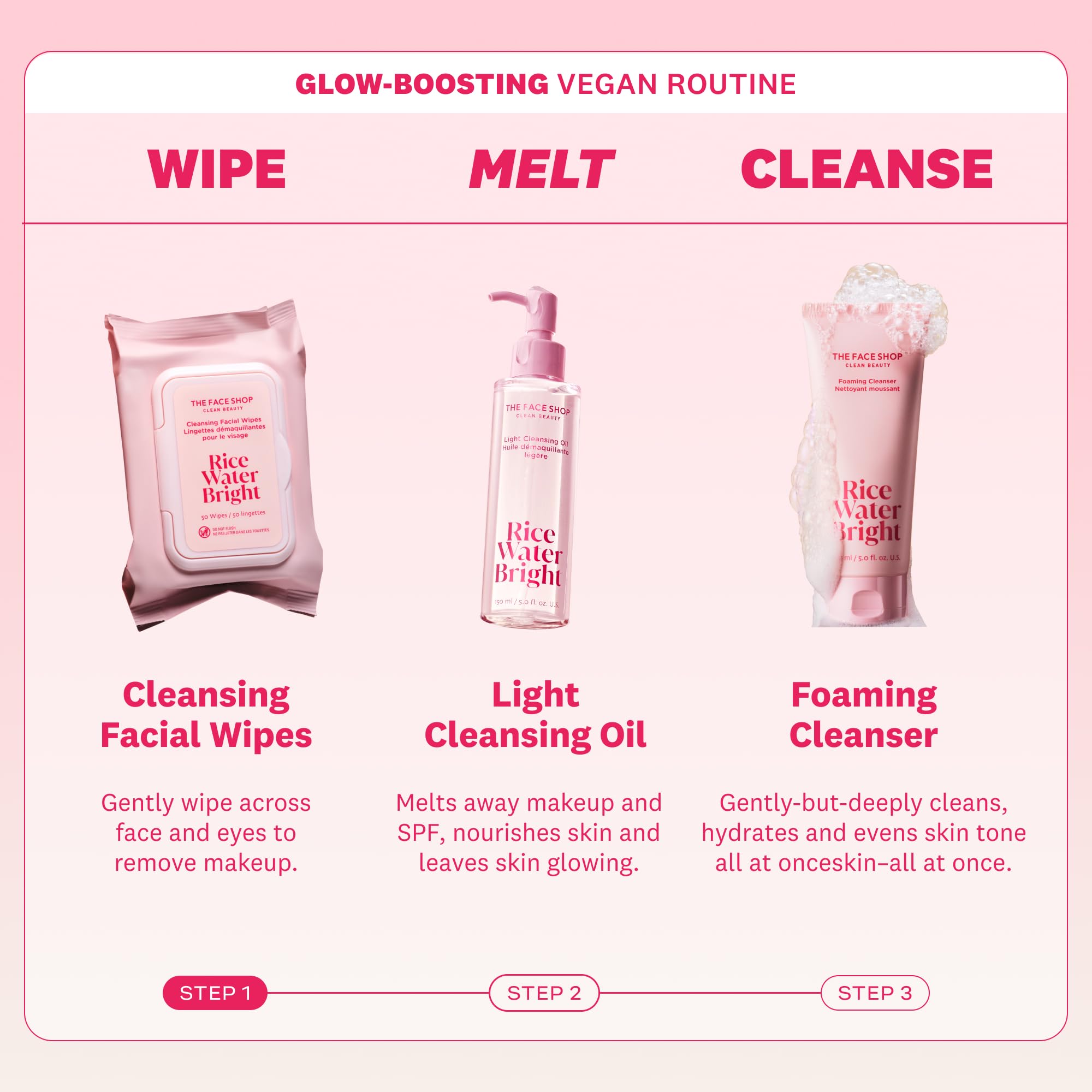 The Face Shop liste d'ingrédients avec eau et riz.
