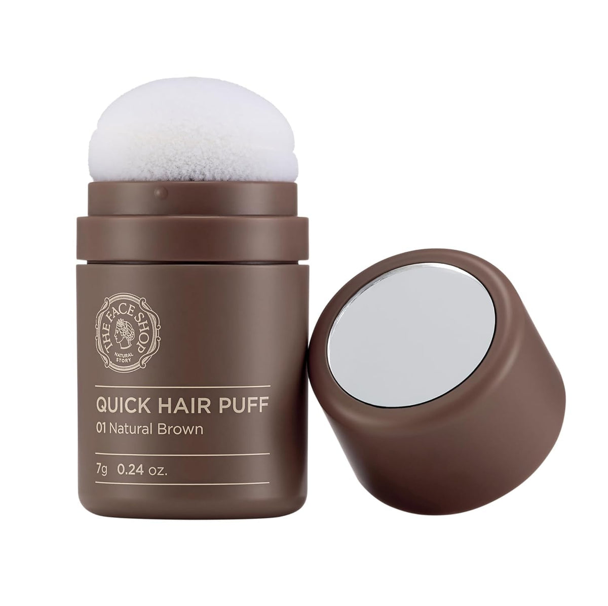 The Face Shop Puff cheveux brun naturel 01 pour une couvrance discrète des racines.