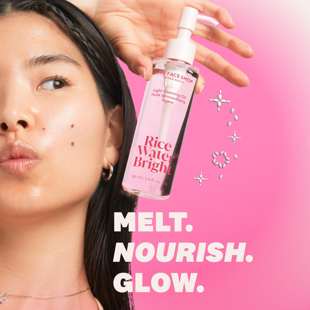 The Face Shop Rice Water Bright Light Cleansing Oil pump showing easy dispensing.
