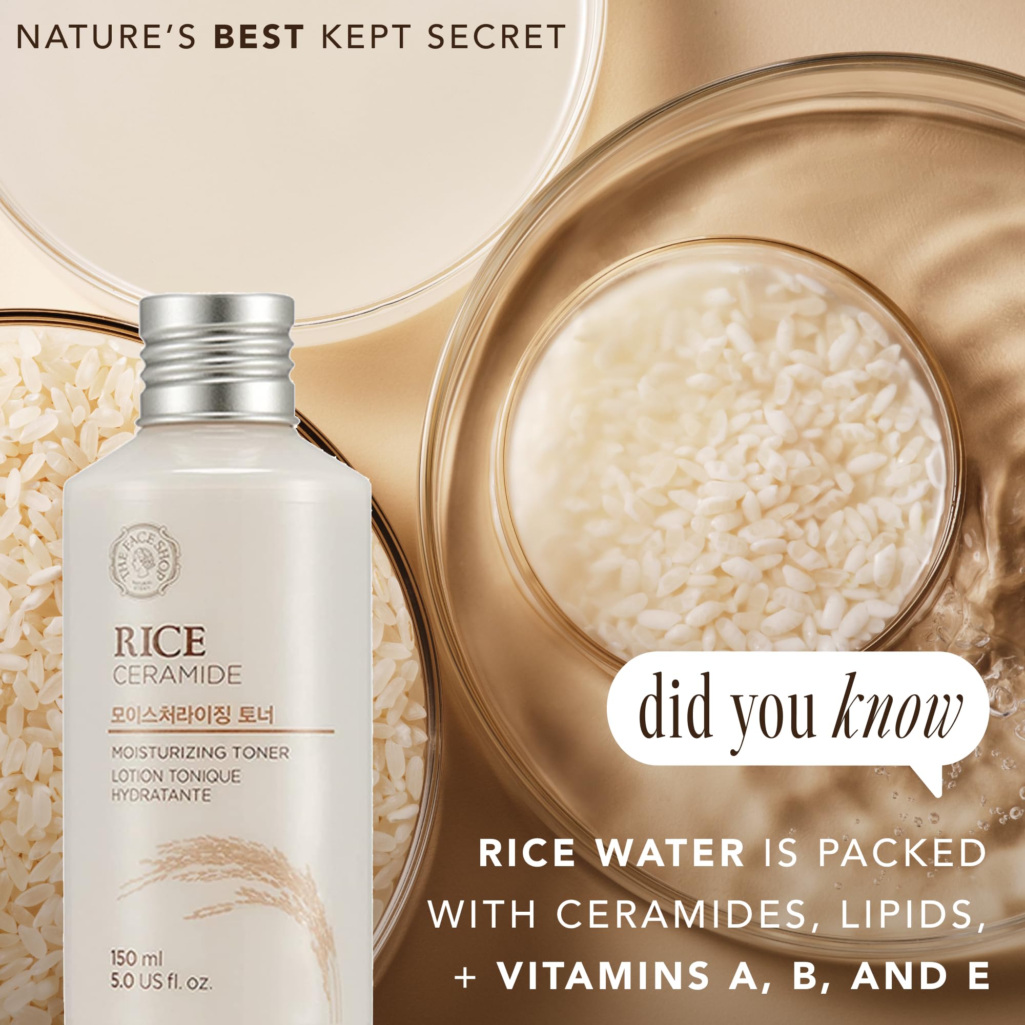 The Face Shop Rice Ceramide Toner, parfum leger pour une sensation agréable.