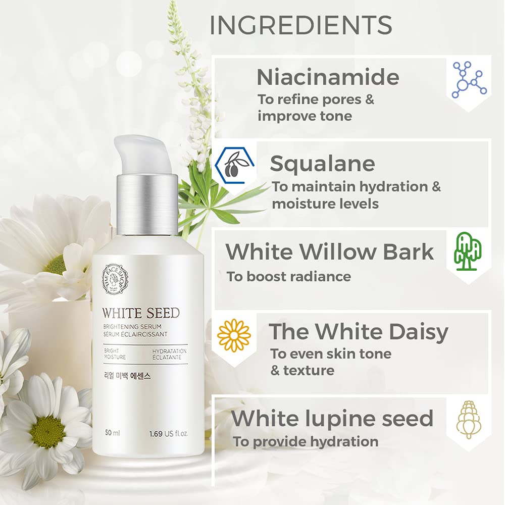 Extrait de marguerite blanche dans Whiteseed Serum réduisant le manque de luminosité.