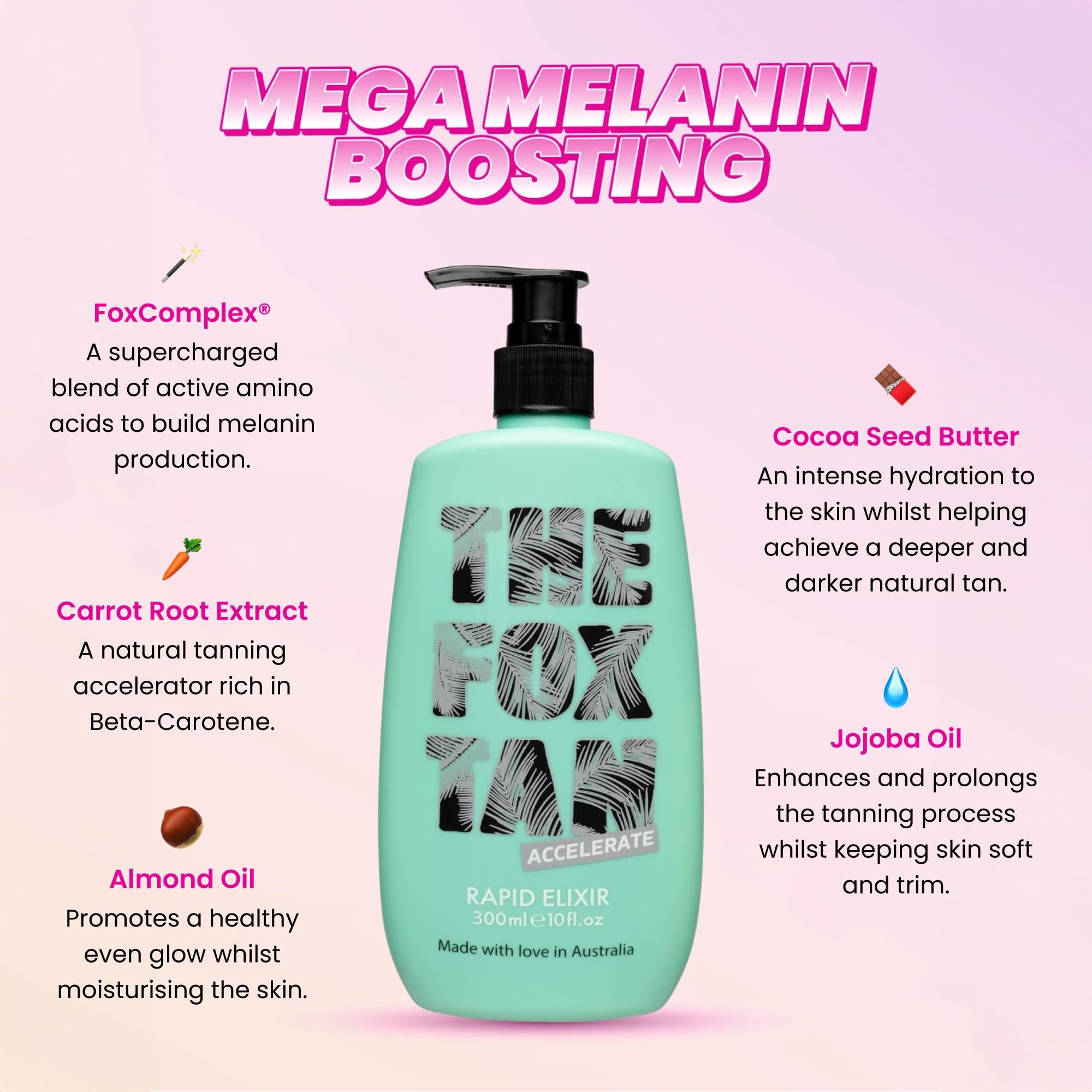 The Fox Tan Rapid Elixir – application sur peau pour hydratation et douceur.