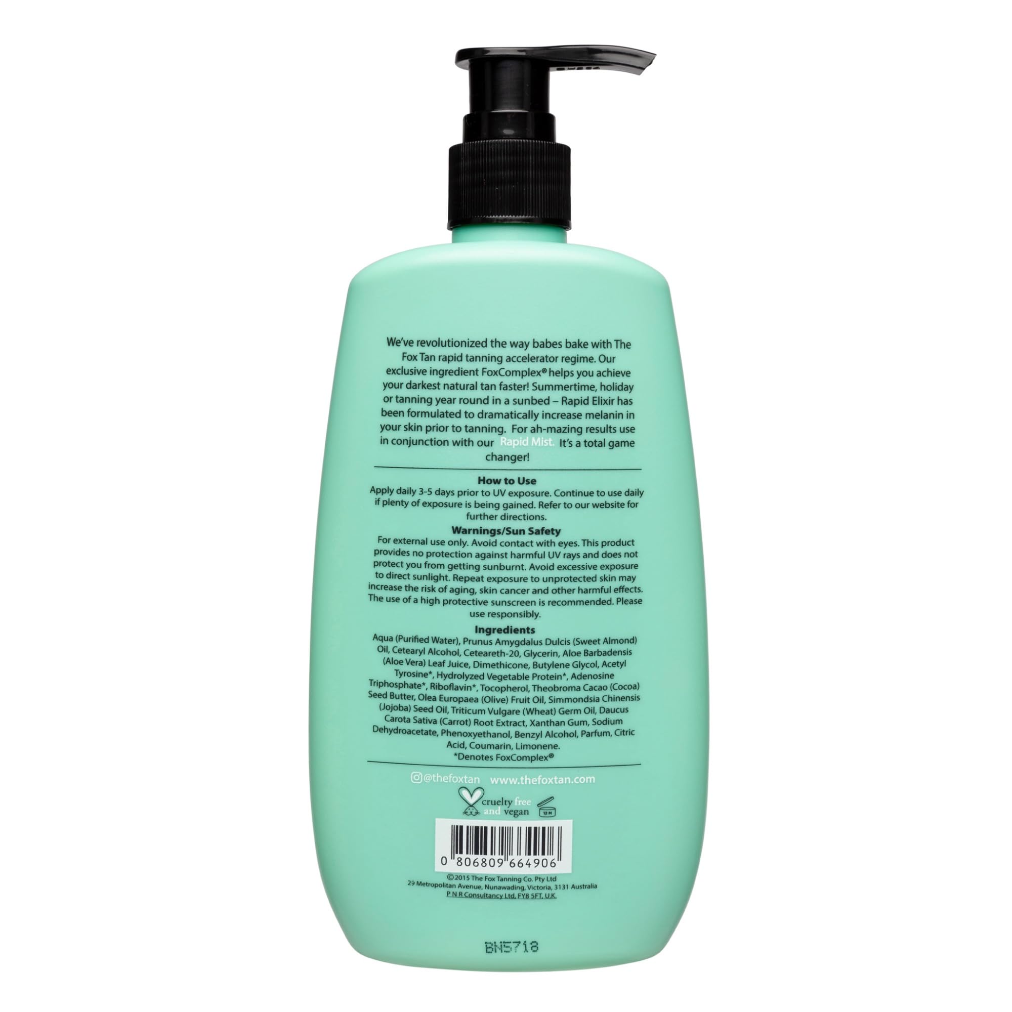 The Fox Tan Rapid Elixir – utilisation quotidienne pour des résultats optimisés lors du soleil.